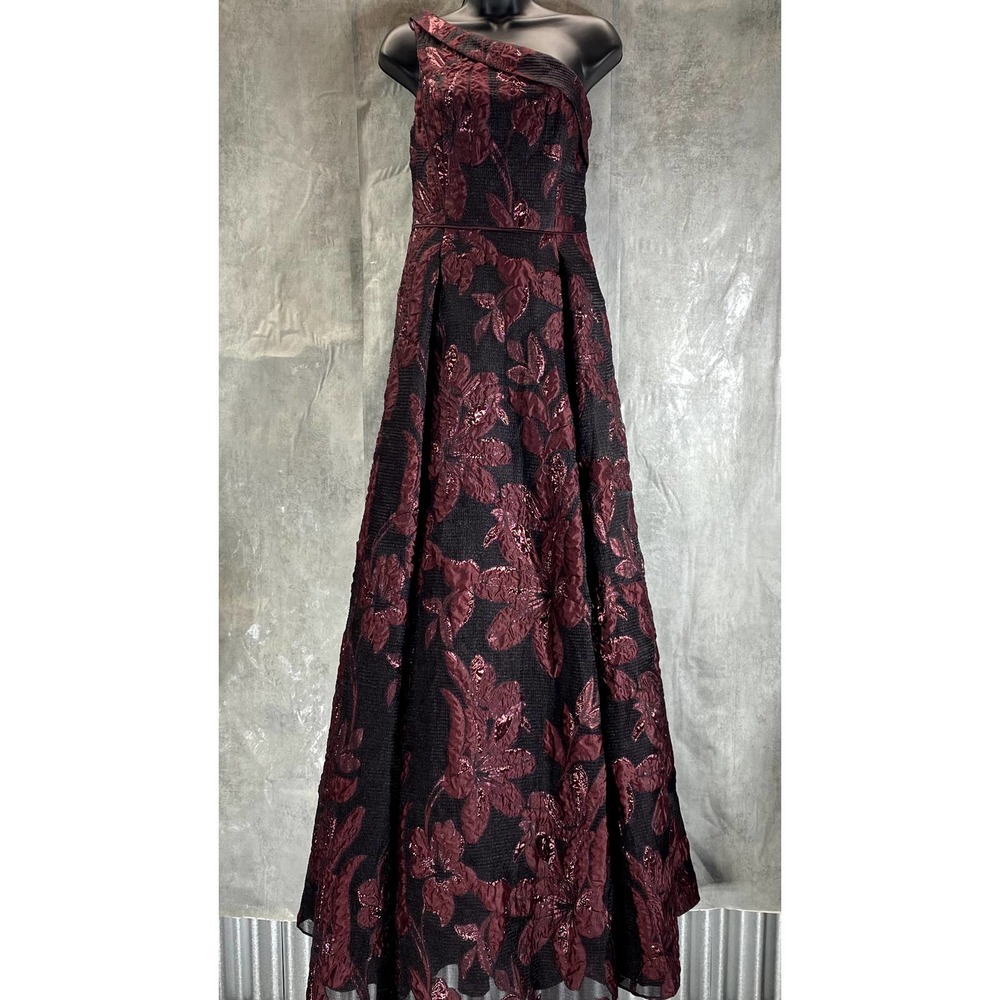 AIDAN MATTOX Women's Wine Metallic Floral One-Shoulder Ball Gown SZ 6  NWT!